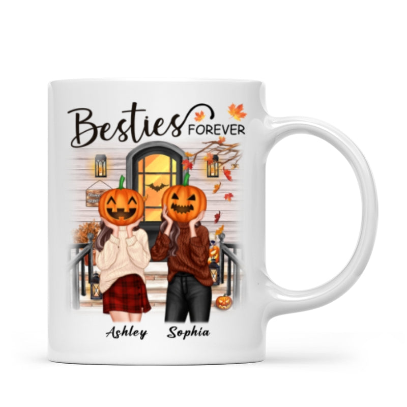 Pumpkin Head Best Friends Sisters Fall Season Front Porch Personalized Mug (11oz)