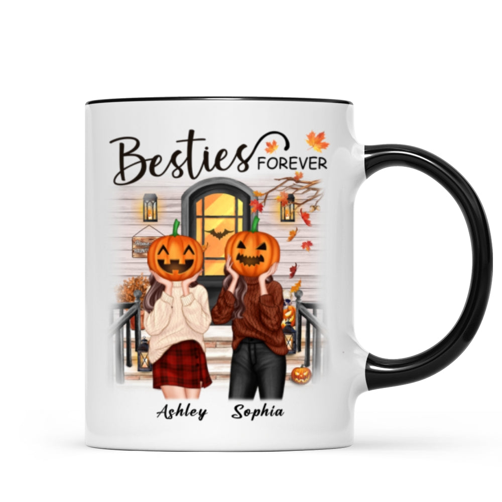 Pumpkin Head Best Friends Sisters Fall Season Front Porch Personalized Mug (11oz)