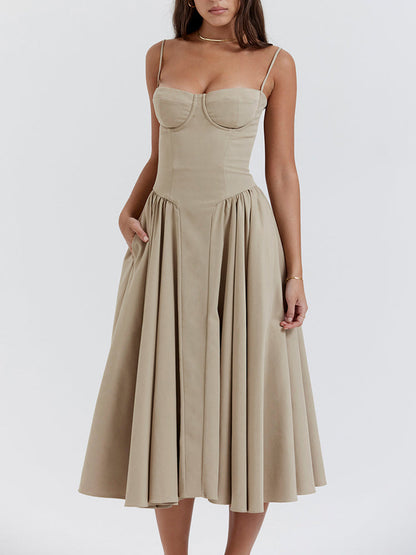 Sweetheart Neck Spaghetti Straps Volume Midi Dress