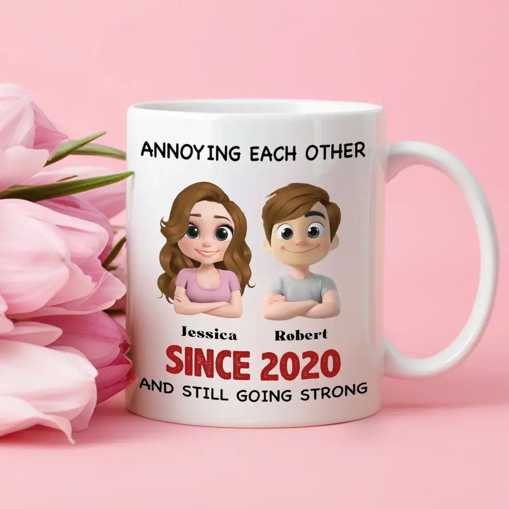 Annoying Each Other - Personalized Couple Cup A Hilarious Love Story with Custom Names