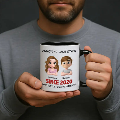 Annoying Each Other - Personalized Couple Cup A Hilarious Love Story with Custom Names