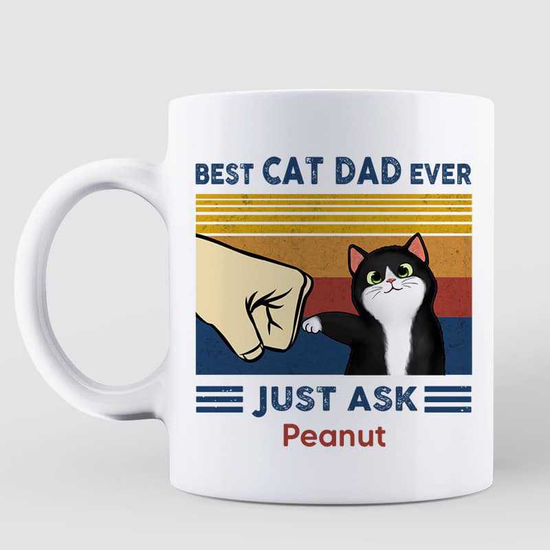 Best Cat Dad Fluffy Cat Personalized White Mug