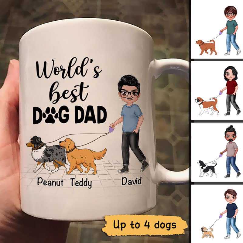 World's Best Dog Dad Doll Man Walking Dog Personalized Mug