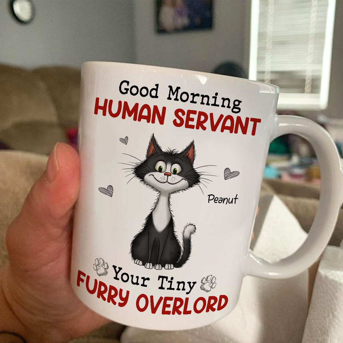 Good Morning Human Servant Quirky Cats Personalized Mug