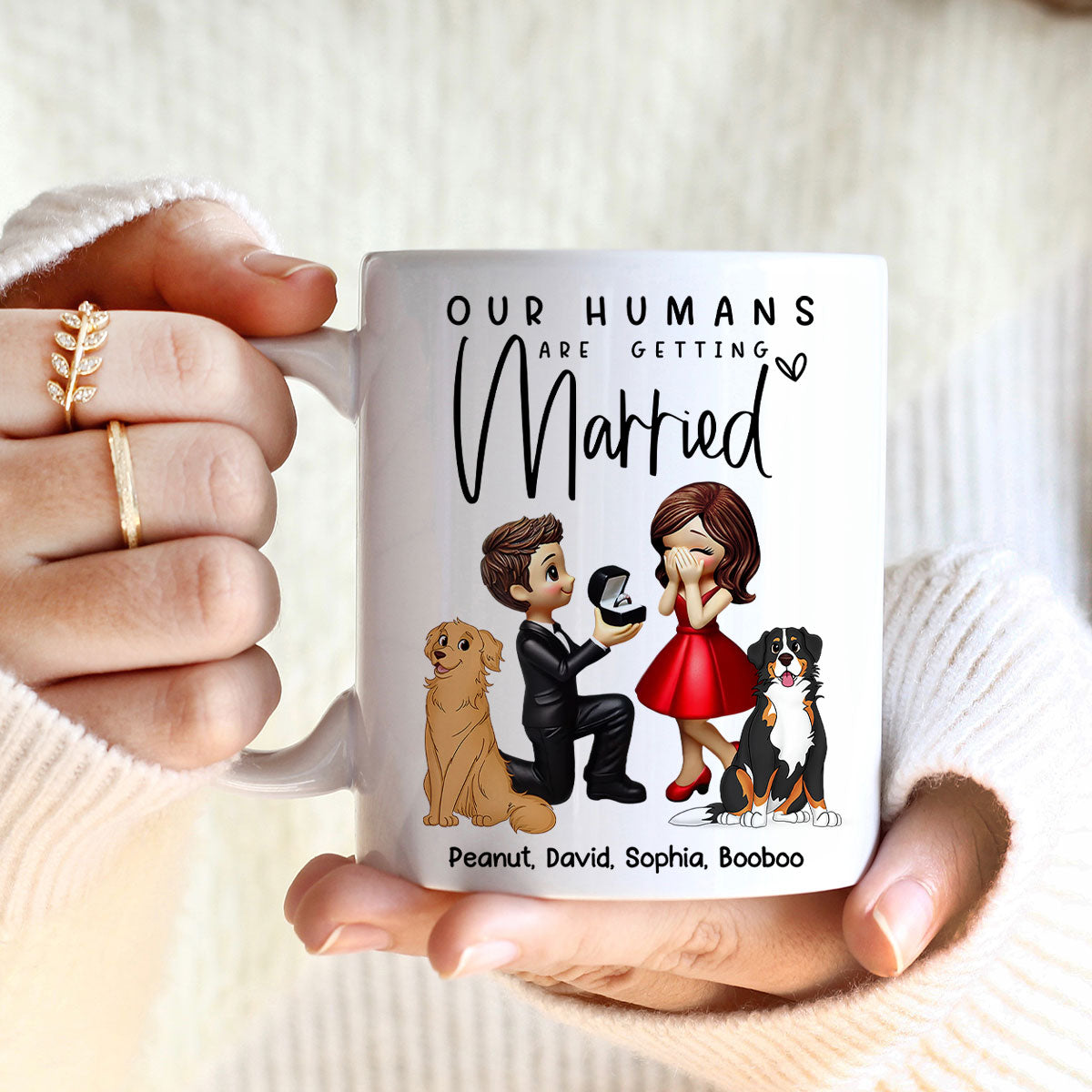 Our Humans Are Getting Married Personalized Mug, Custom Dog Cat Engagement Cup, Pet Engagement Wedding Gift