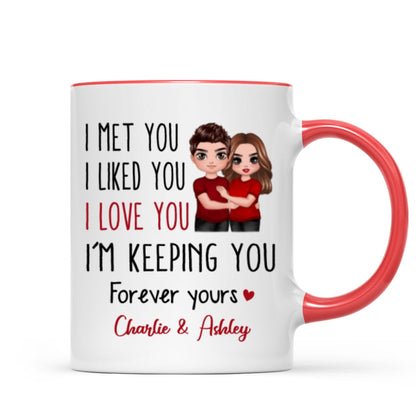 Doll Couple Standing Embracing I Met You I Love You Valentine's Anniversary Gift For Him For Her Personalized Mug