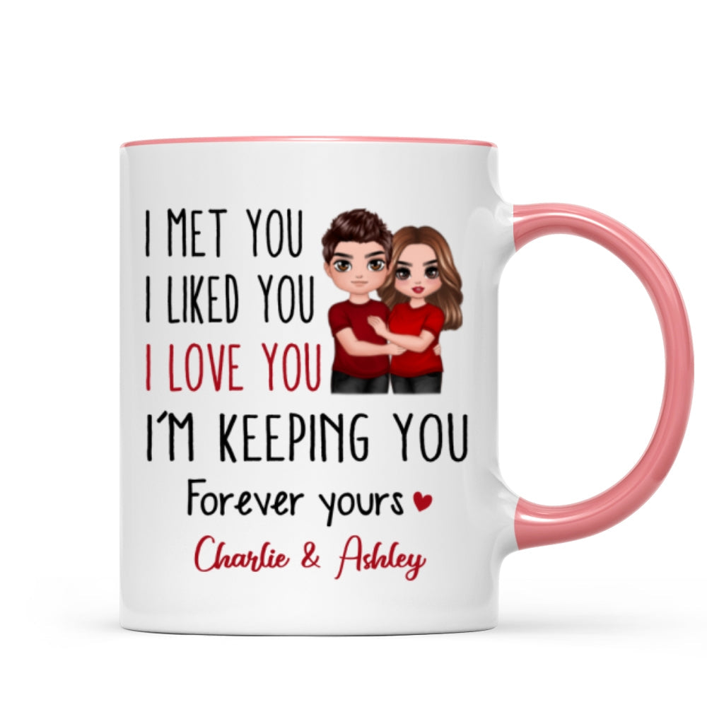 Doll Couple Standing Embracing I Met You I Love You Valentine's Anniversary Gift For Him For Her Personalized Mug