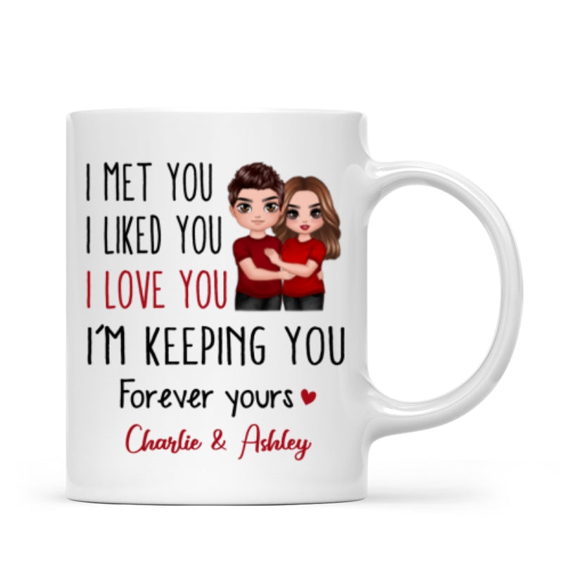 Doll Couple Standing Embracing I Met You I Love You Valentine's Anniversary Gift For Him For Her Personalized Mug