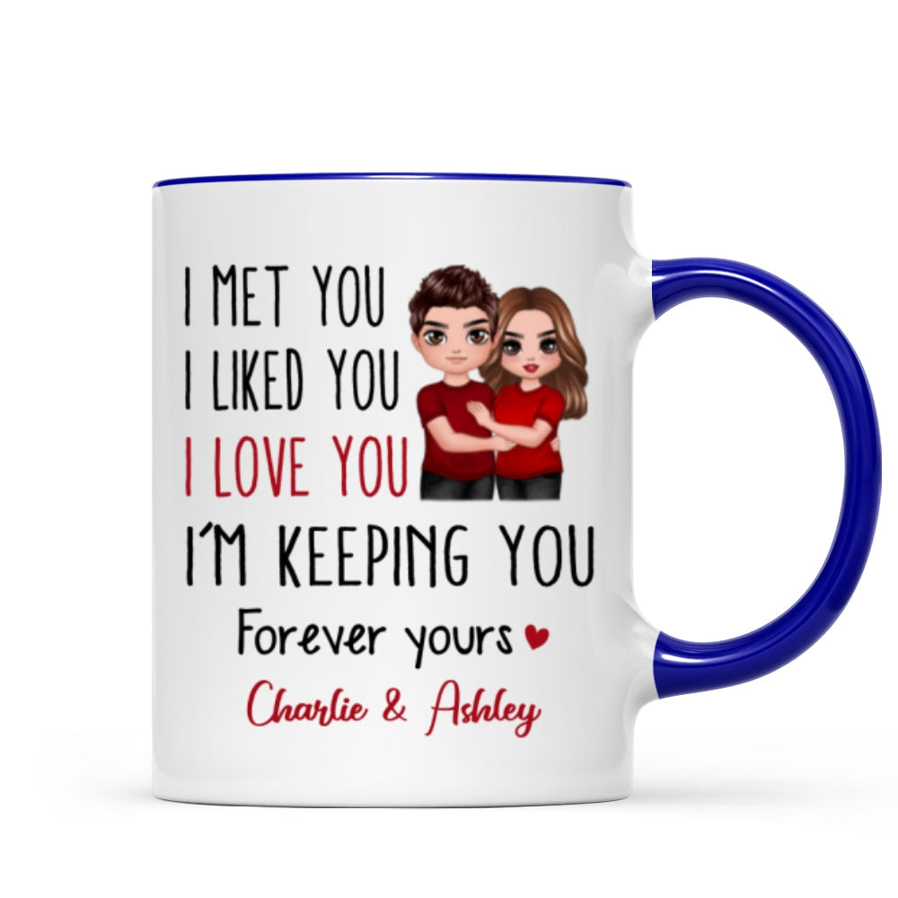 Doll Couple Standing Embracing I Met You I Love You Valentine's Anniversary Gift For Him For Her Personalized Mug