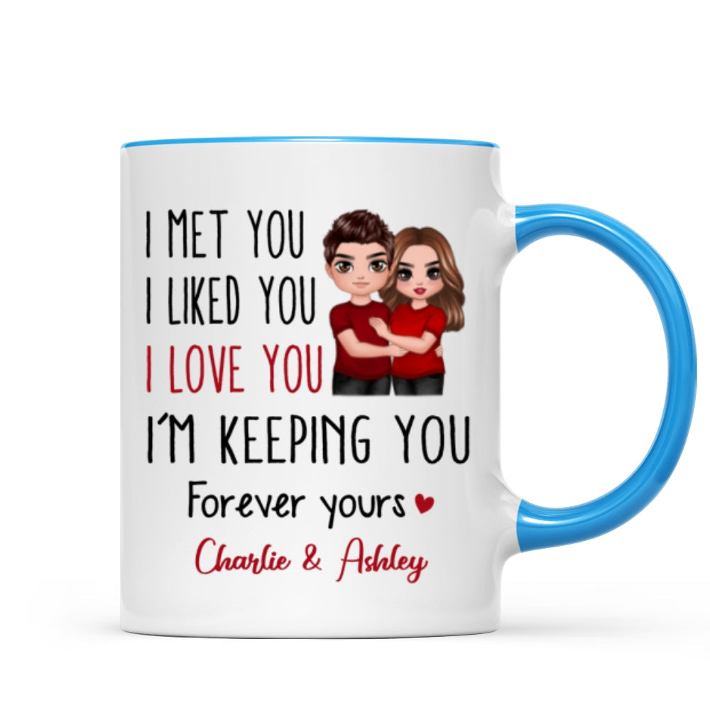 Doll Couple Standing Embracing I Met You I Love You Valentine's Anniversary Gift For Him For Her Personalized Mug