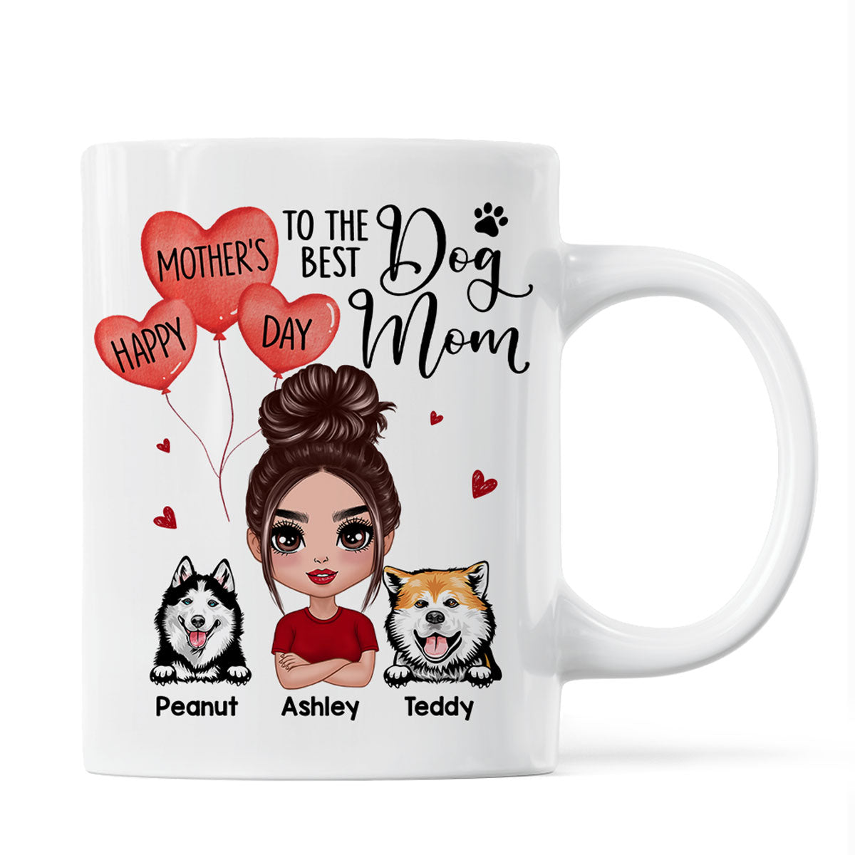 Happy Mother's Day To The Best Dog Mom Doll Woman & Peeking Dog Personalized Mug