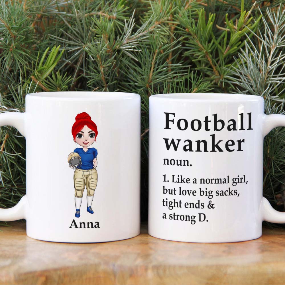 Football Girl Wanker Funny White Mug, Personalized Gift