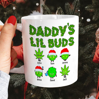 Daddy's Lil Buds Personalized Weed Family Mug, Christmas Tree Decor