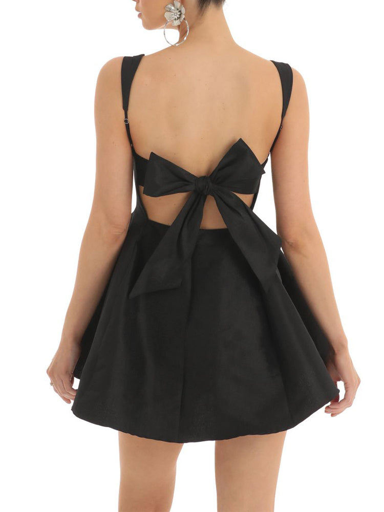 Open Back Strap Ties Mini Flare Dress