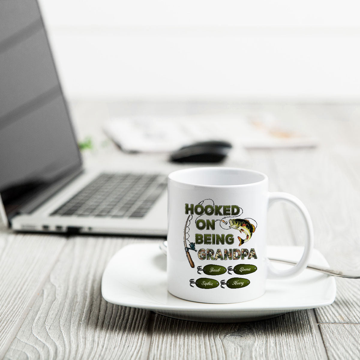 Hooked On Being Grandpa Fishing Camouflage Personalized Mug