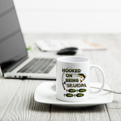 Hooked On Being Grandpa Fishing Camouflage Personalized Mug