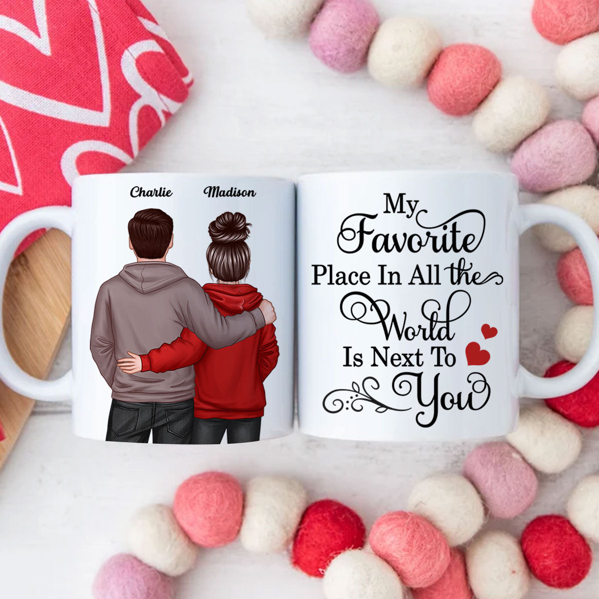 My Favorite Place In All The World Is Next To You, Couple Standing Together Personalized Mug, Gift for him, Gift for her