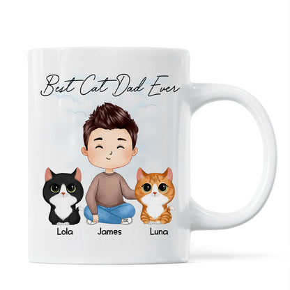 Doll Man Sitting With Cats Watercolor Style Best Cat Dad Ever Personalized Mug