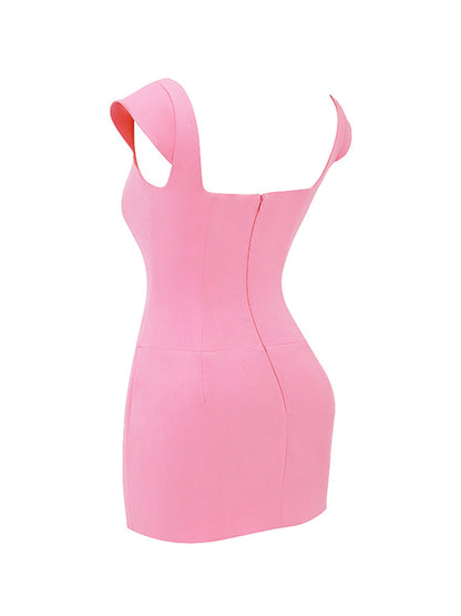 Square Neck Cap Sleeves Mini Short Dress