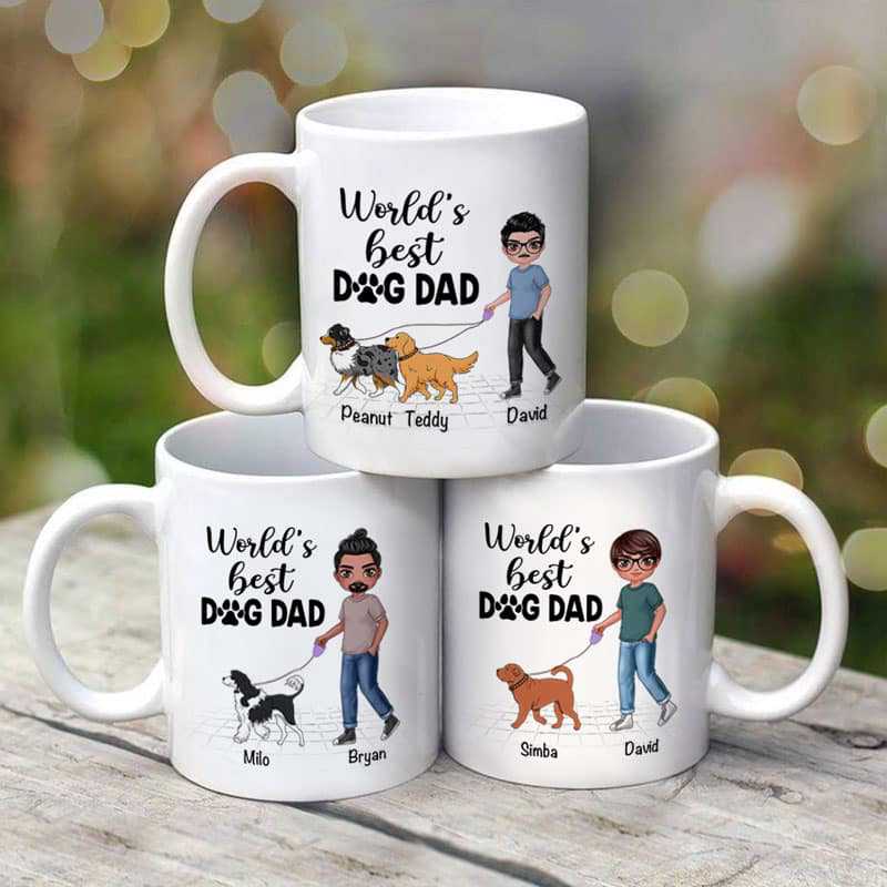 World's Best Dog Dad Doll Man Walking Dog Personalized Mug