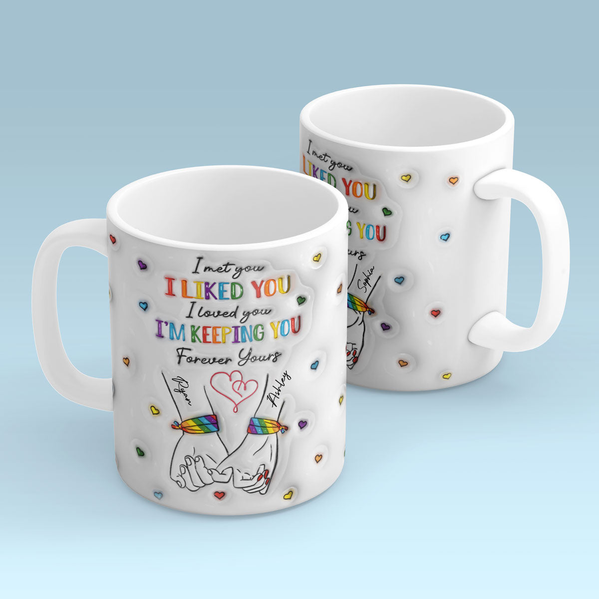 LGBT Couple Hands Pinky Promise Personalized 3D Inflated Effect Printed Mug