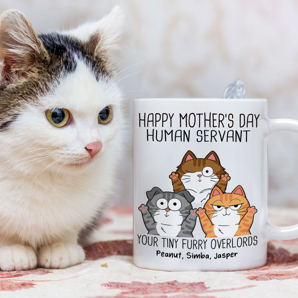 Good Morning Human Servant, Funny Cat Lover Mug, Gift For Cat Dad, Cat Mom