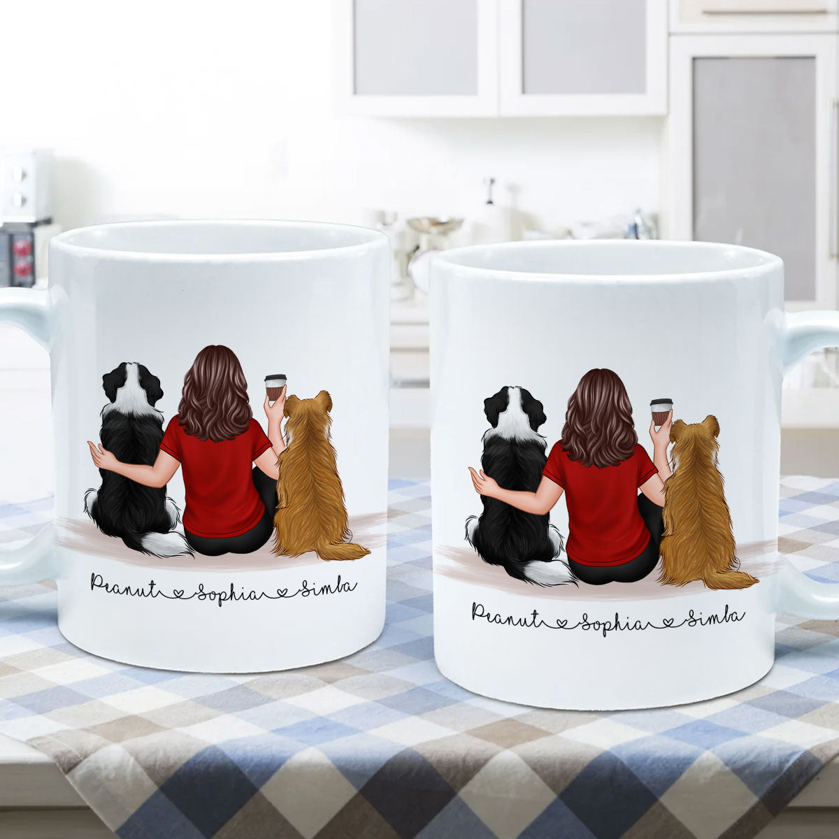Pet Owner Portrait, Custom Dog Mom Cup Back View Woman & Dogs Personalized Mug Mother's Day Gift For Her