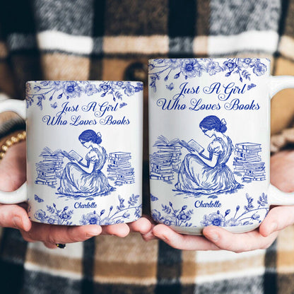 A Girl Who Loves Books Toile De Jouy - Personalized Mug
