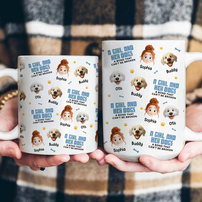A Girl & Her Dog A Bond That Can't Be Broken - Cute Cartoon Face Version - Personalized Mug
