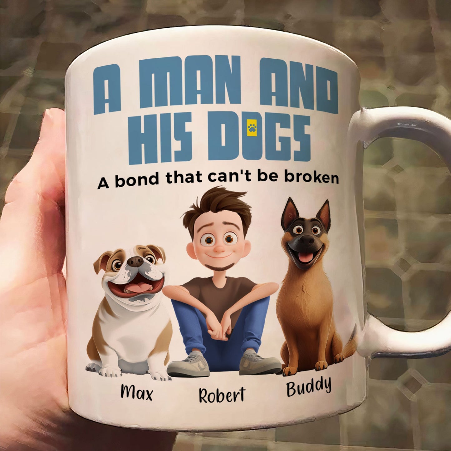 Heartwarming Pet-Themed Mug Personalized 'A Man and His Dogs' Design, Ideal Gift for Dog Owners