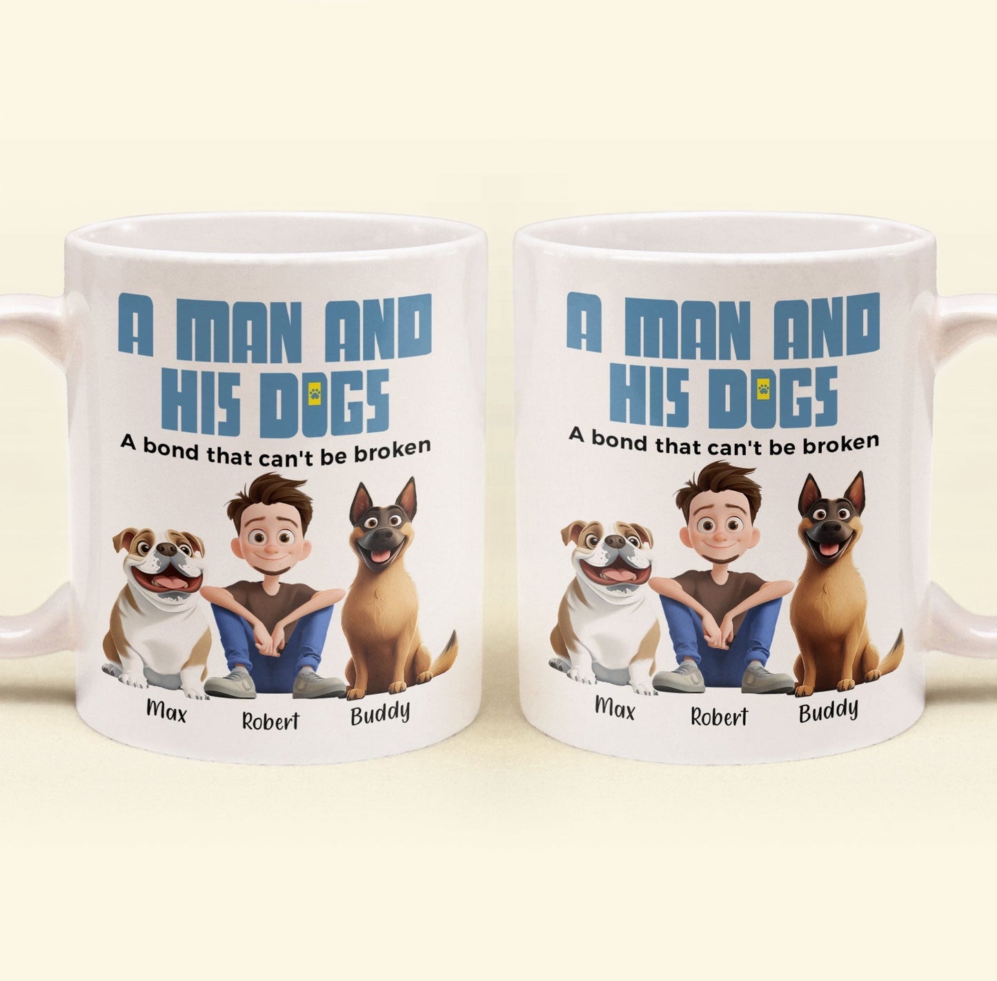 Heartwarming Pet-Themed Mug Personalized 'A Man and His Dogs' Design, Ideal Gift for Dog Owners