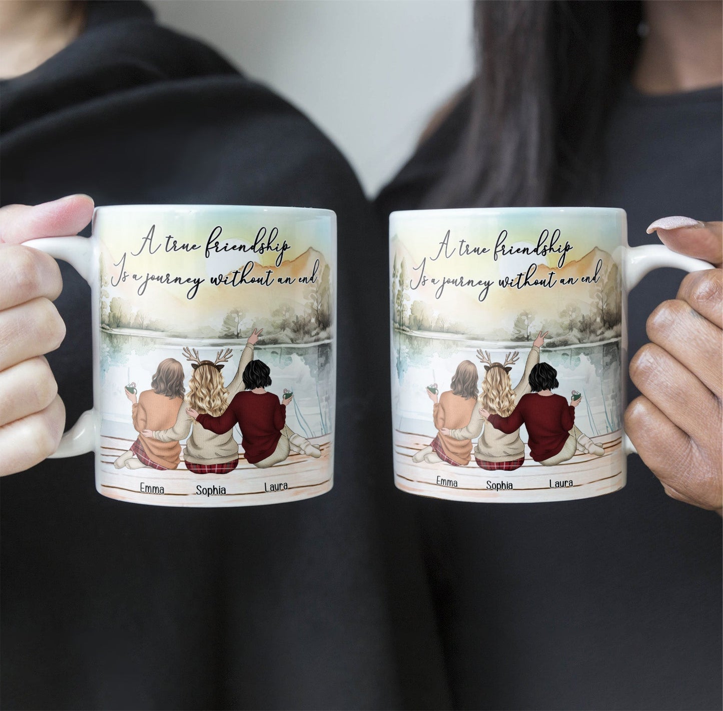 Personalized 'A true friendship is a journey without an end' Ceramic Mug for Sisters, Customizable
