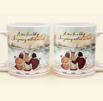 Personalized 'A true friendship is a journey without an end' Ceramic Mug for Sisters, Customizable