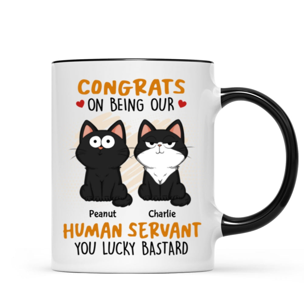 Congrats On Being My Human Servant Funny Cat Expression Personalized Mug