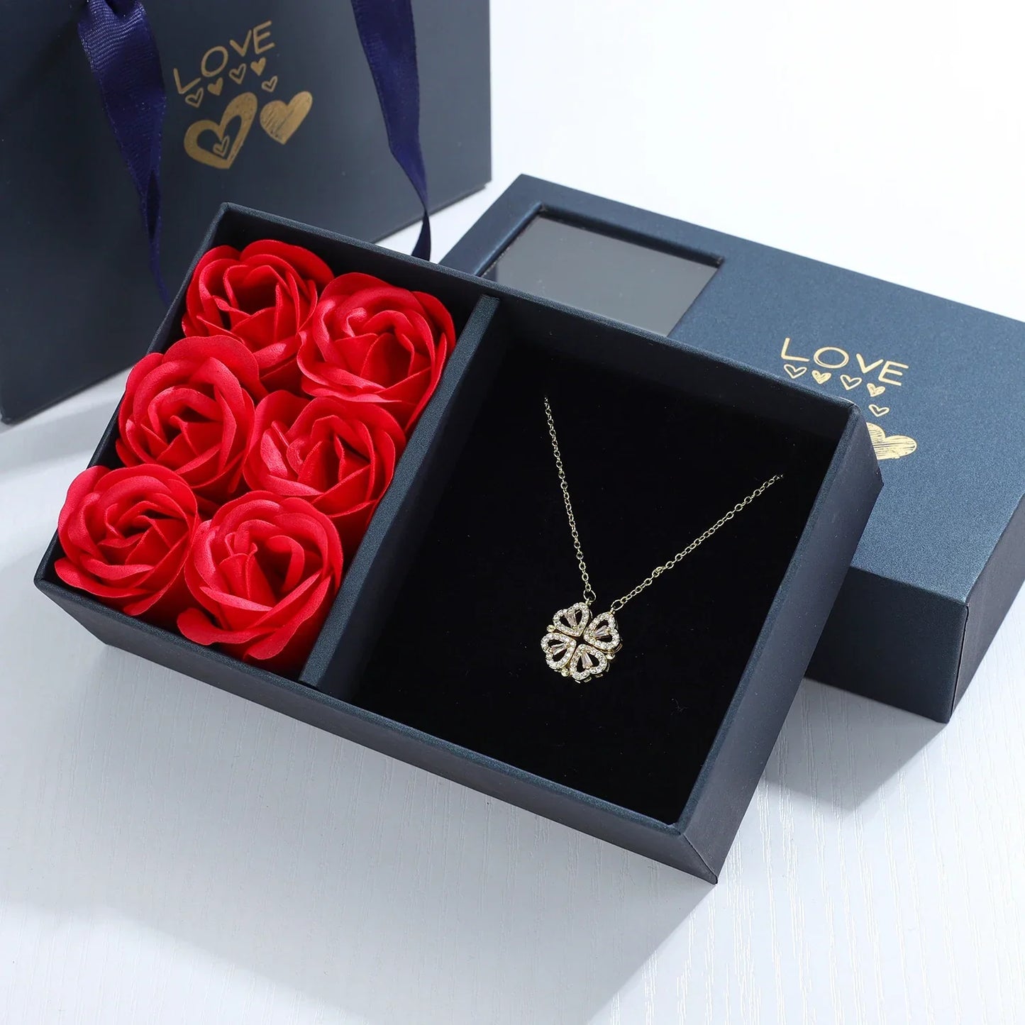 Four Leaf Clover Heart Necklace in Gift Box