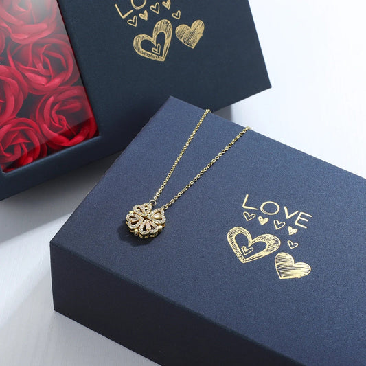 Four Leaf Clover Heart Necklace in Gift Box