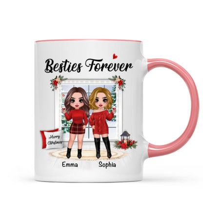 Christmas Doll Besties Standing By The Window Personalized Mug