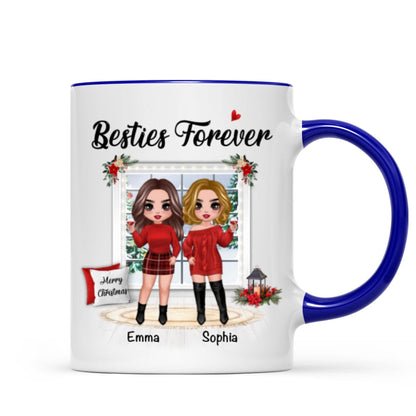 Christmas Doll Besties Standing By The Window Personalized Mug