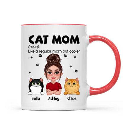 Cat Mom Definition Pretty Doll Woman & Fluffy Cat Personalized Mug