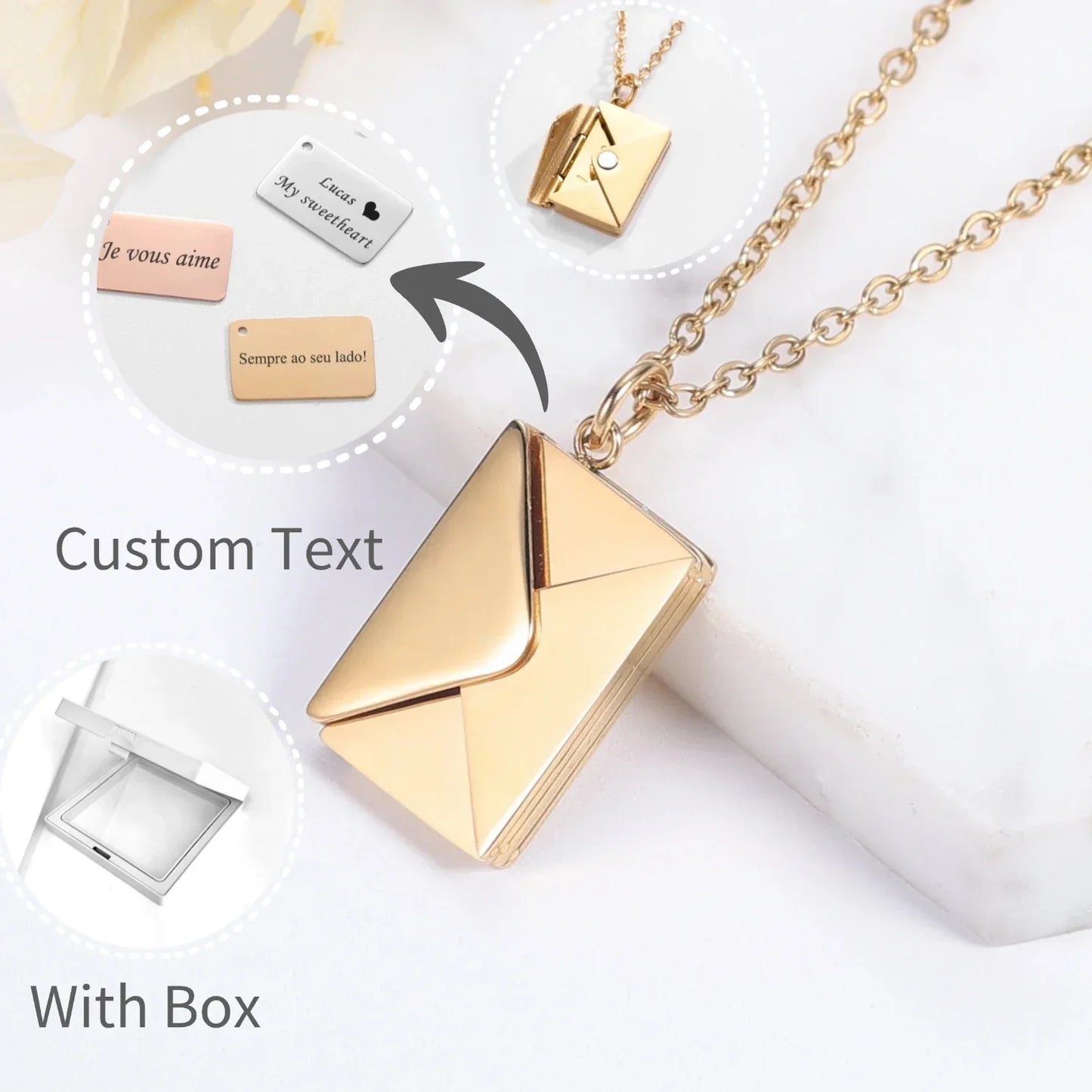 Custom Love Letter Envelope Pendant Necklace