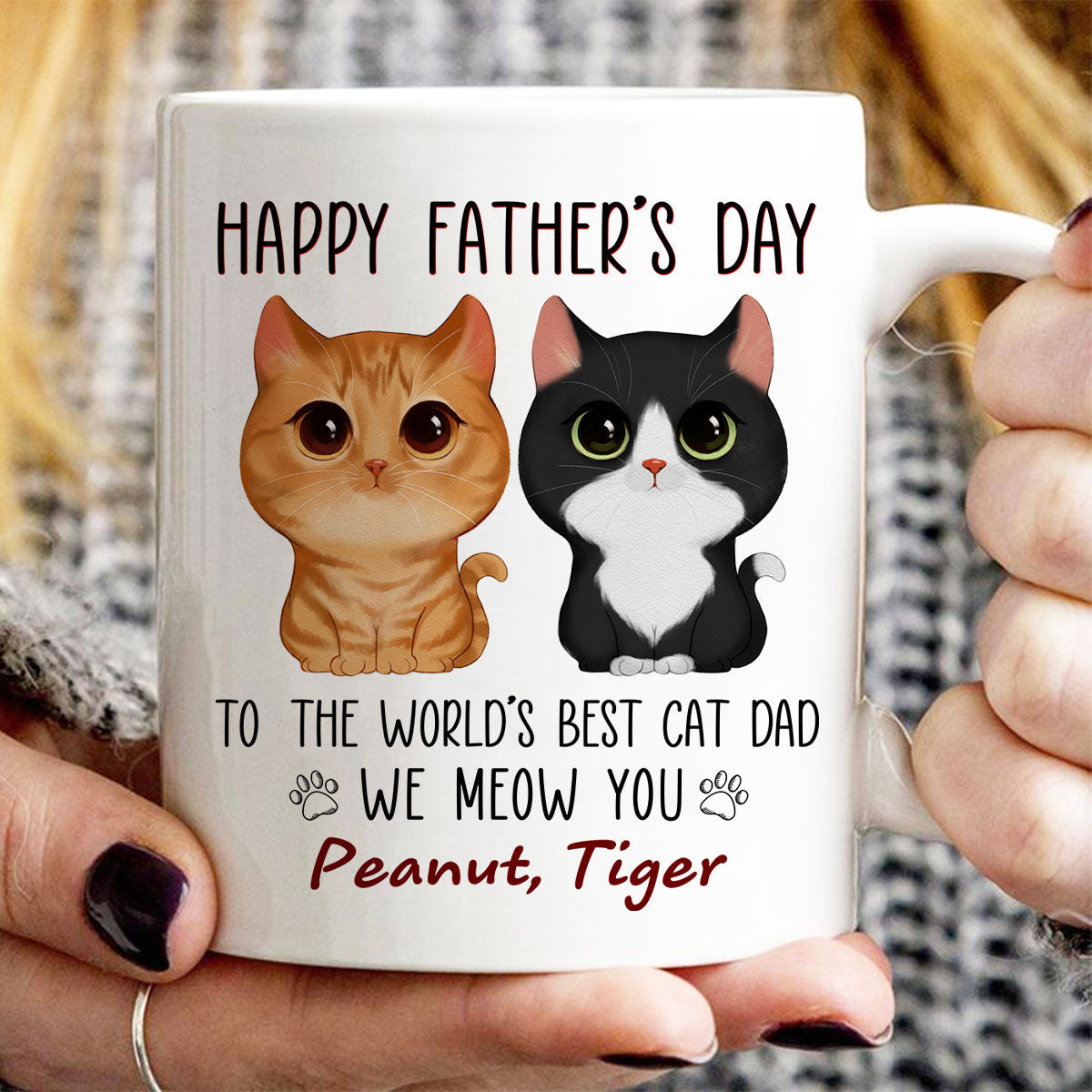 Happy Father's Day World's Best Cat Dad Watercolor Cute Cat Personalized Mug