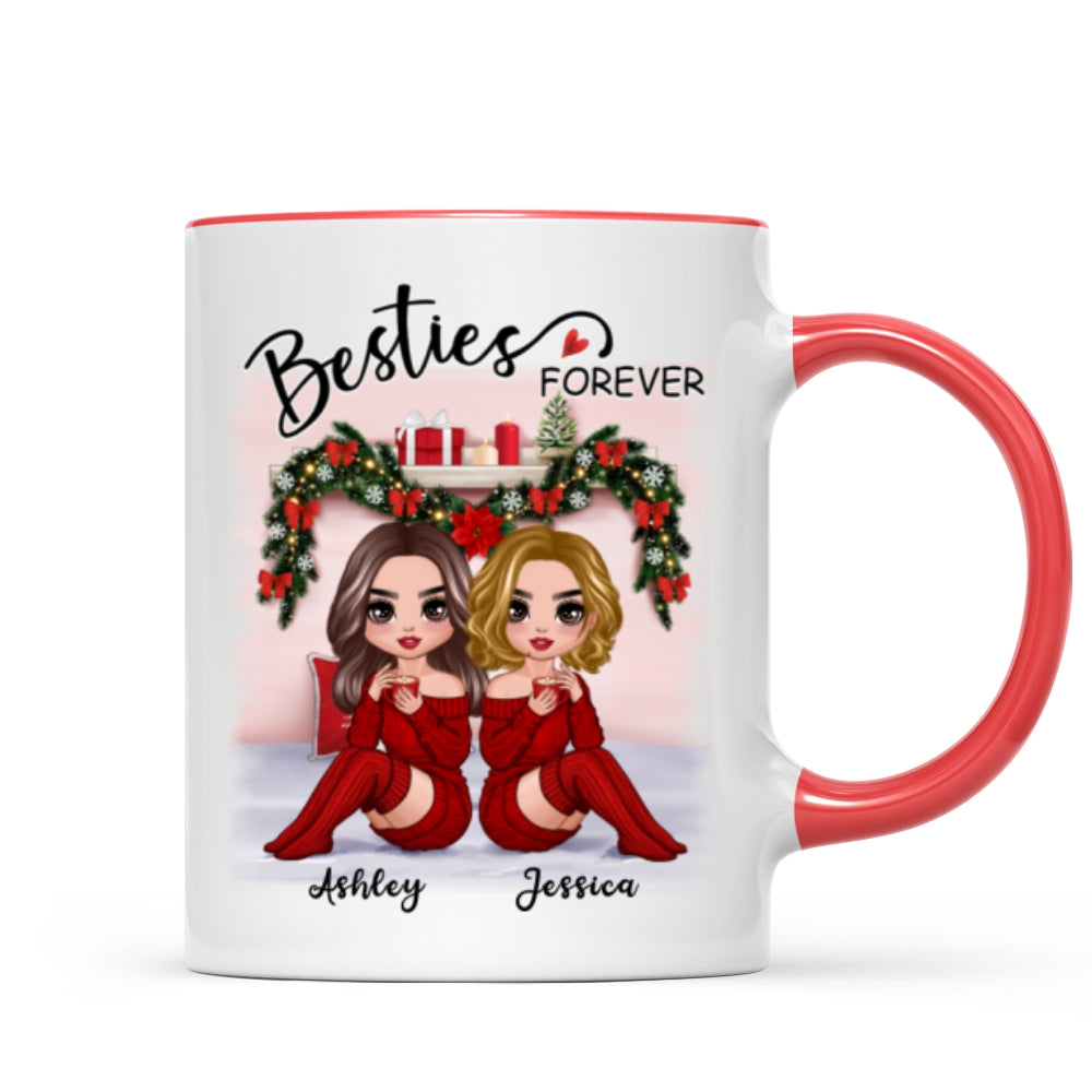 Christmas Doll Besties Sitting On Bed Personalized Mug