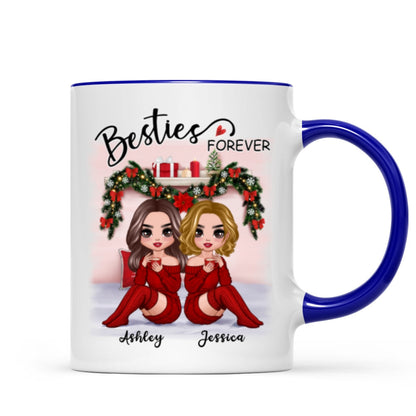 Christmas Doll Besties Sitting On Bed Personalized Mug