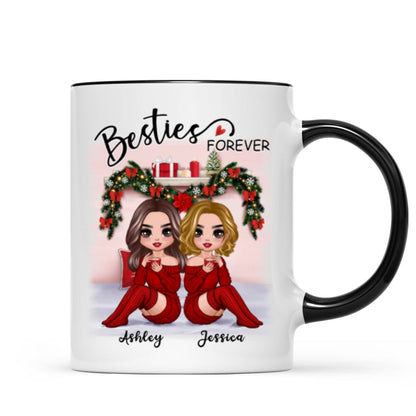 Christmas Doll Besties Sitting On Bed Personalized Mug