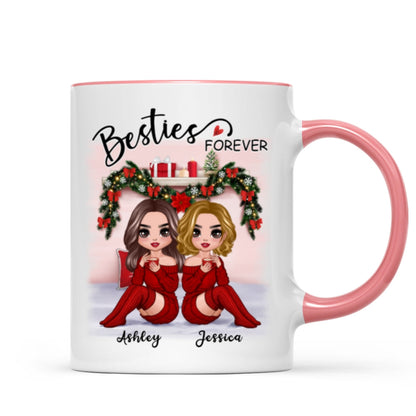 Christmas Doll Besties Sitting On Bed Personalized Mug