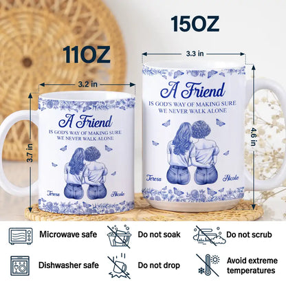 A Friend Is God's Way Toile Pattern - Personalized White Edge-to-Edge Mug
