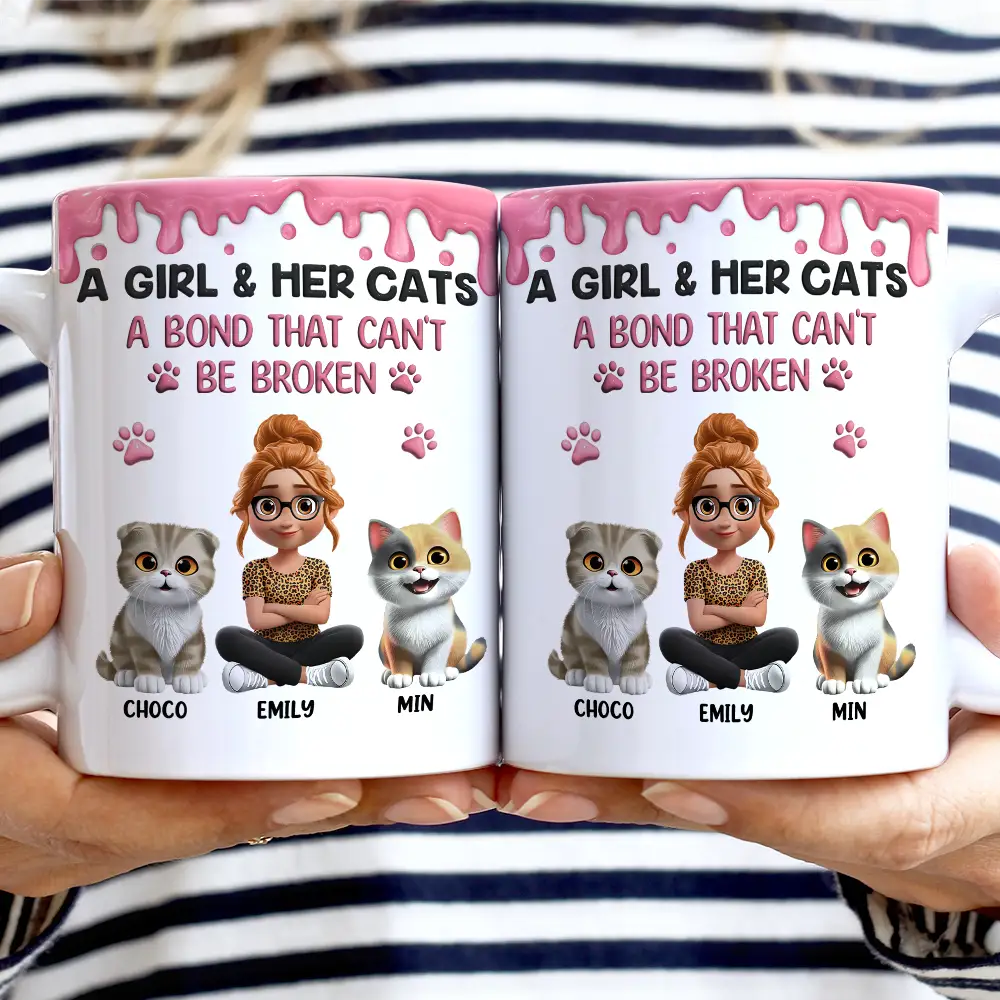 A Girl And Her Cat A Bond That Can't Be Broken - Personalized White Edge-to-Edge Mug