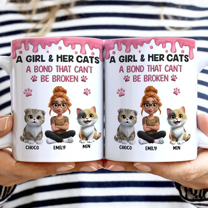 A Girl And Her Cat A Bond That Can't Be Broken - Personalized White Edge-to-Edge Mug