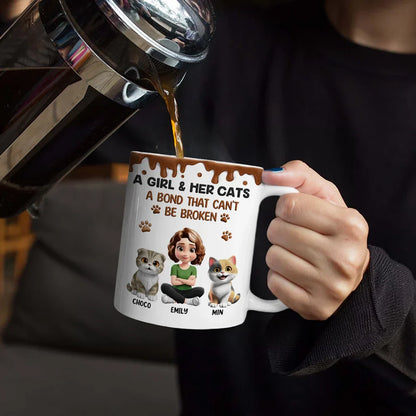 A Girl And Her Cat A Bond That Can't Be Broken - Personalized White Edge-to-Edge Mug