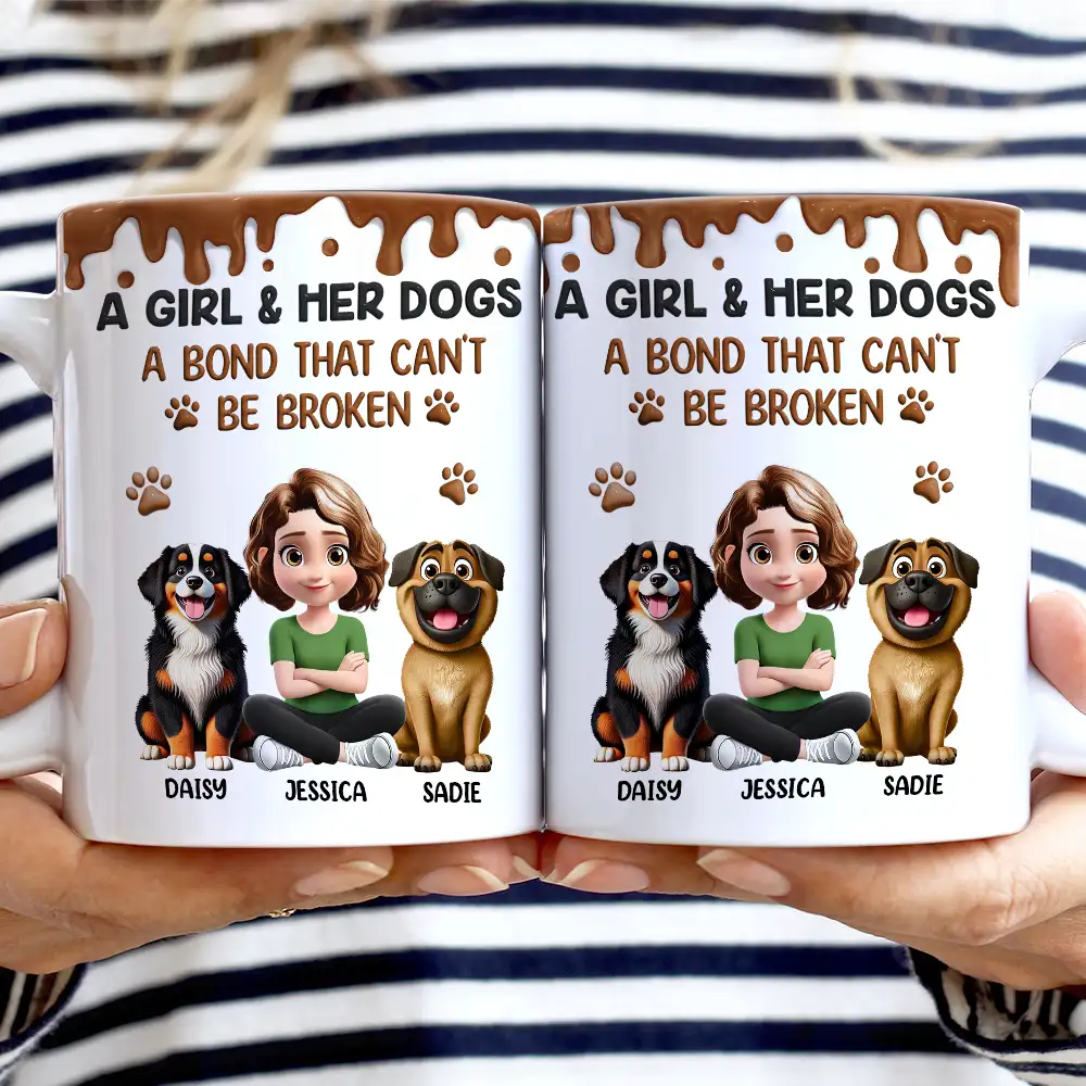 A Girl And Her Dog A Bond That Can't Be Broken - Personalized White Edge-to-Edge Mug